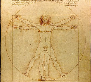 Math is reflected in Leonardo da Vinci's Vitruvian Man.
